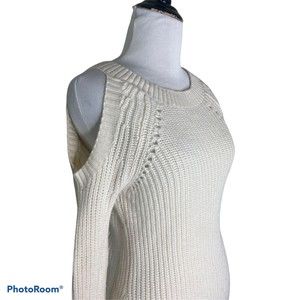 OLIVIA PALERMO CHELSEA28 Ribbed Cold Shoulder Pullover Sweater Ivory XXS XxSmall